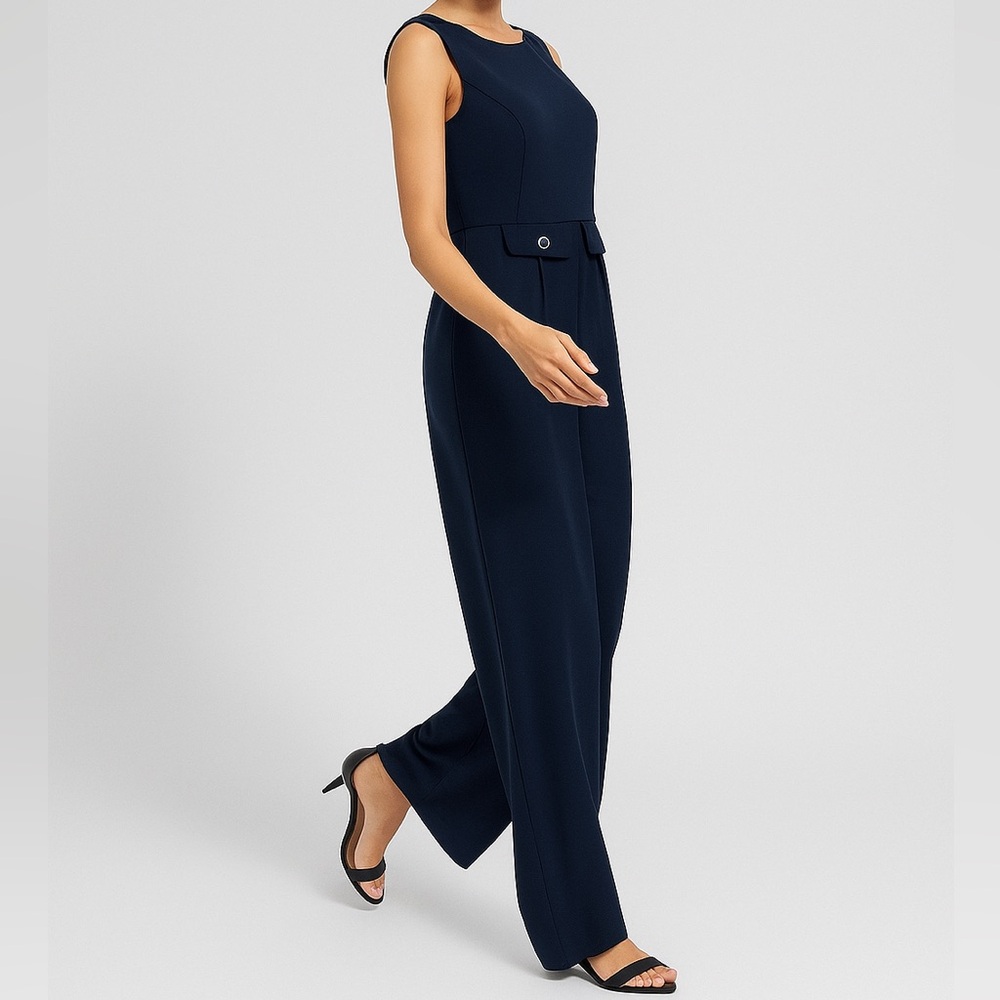 🆕 Tommy Hilfiger Navy Sleeveless Jumpsuit Straight-Leg Classic Workwear Size 10